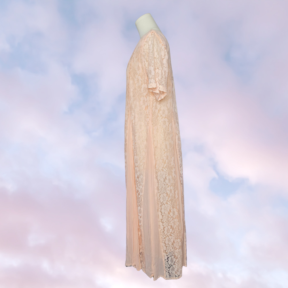 90s Vtg Olivia Long Maxi Peach Pink Lace Layered Whimsy Fairy Cottage Dress Sz M - Picture 3 of 6